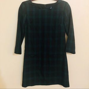 Gap Navy and Green Plaid Long Sleeve Dress 0